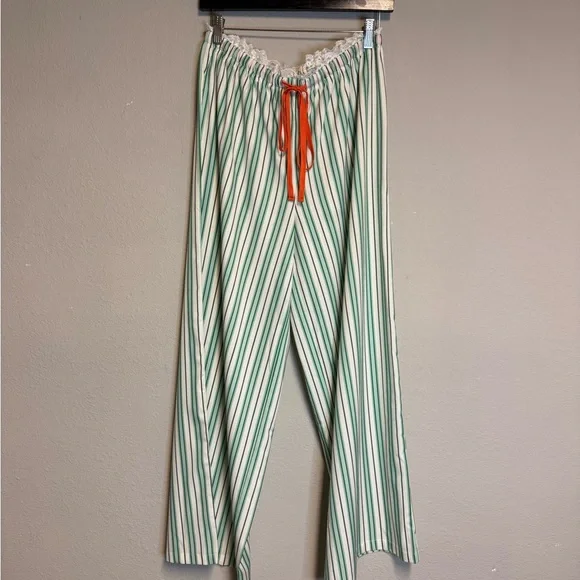 Striped Wide-Leg Drawstring Pants in Light Green - Picture 3 of 4